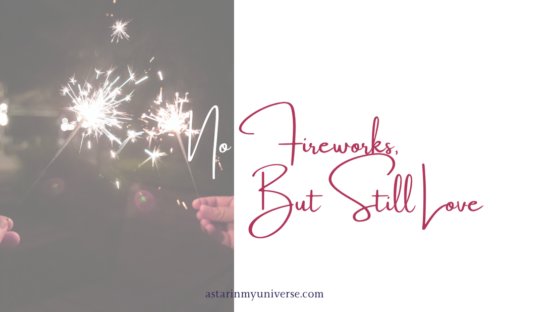two hands touching sparklers, "No Fireworks, but still love"