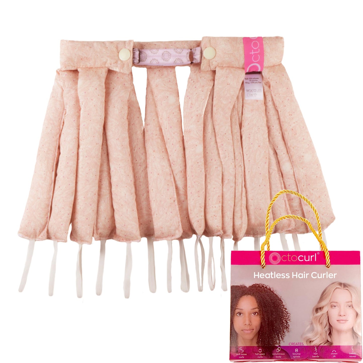Octocurl Heatless Hair Curlers Headband - Overnight Curls, No Heat Styling for Medium Hair (Cotton - Pink)